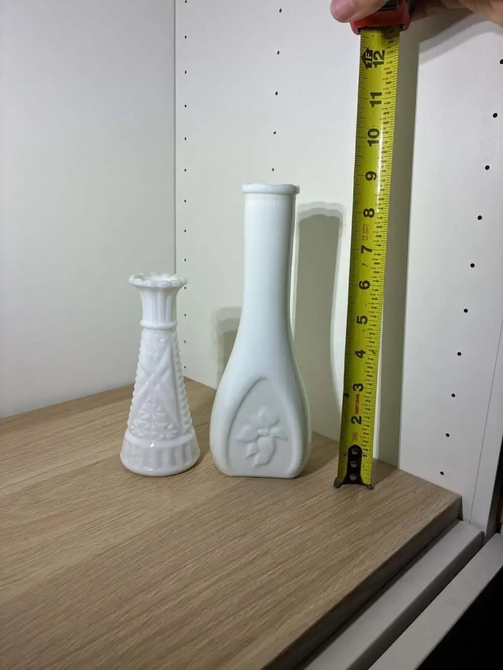 Vintage Milk Glass Vase Set (2 Pieces: Geometric Textured and Floral Embossed)